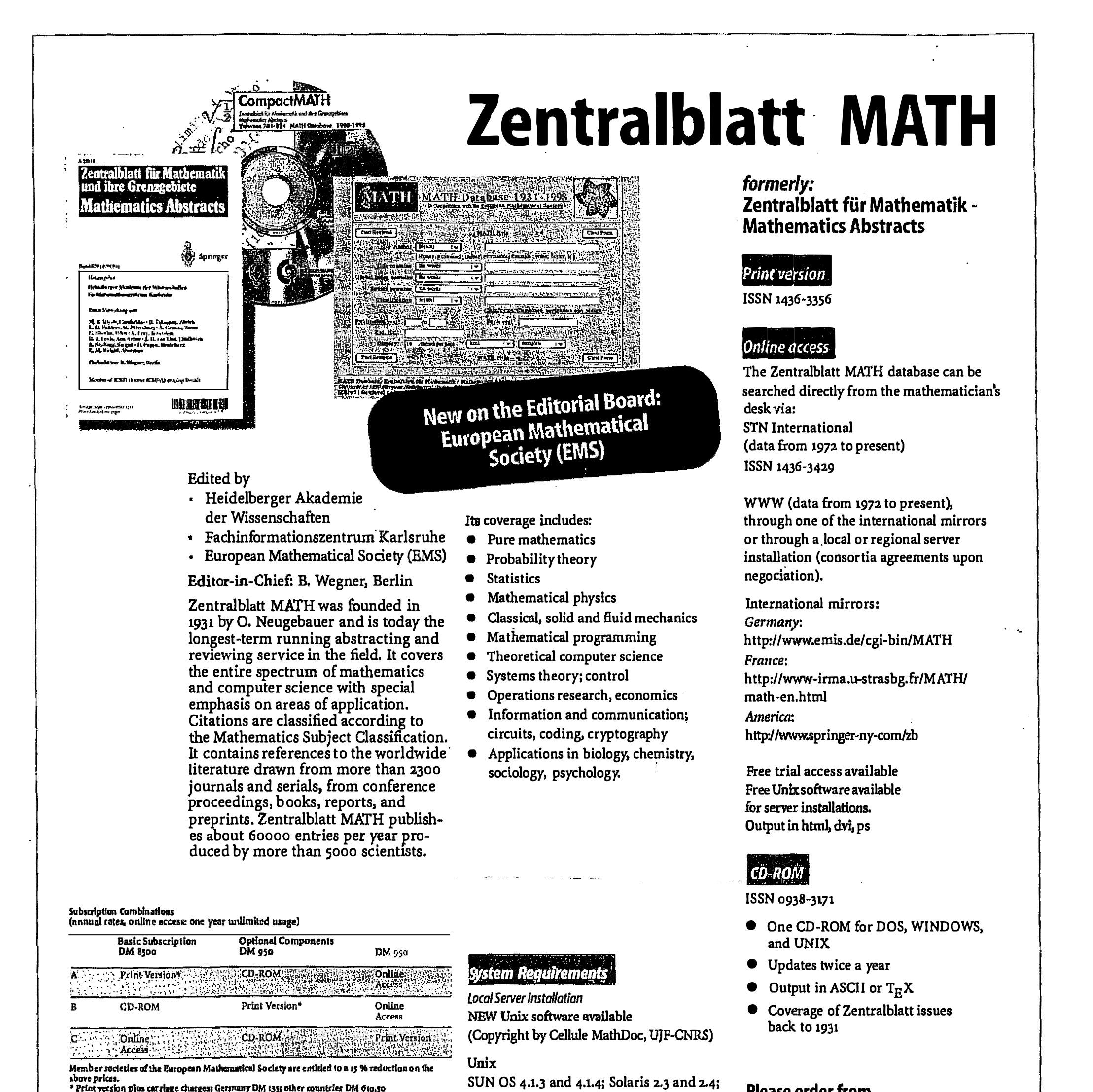 Advertisement for the Zentralblatt on CD-ROM