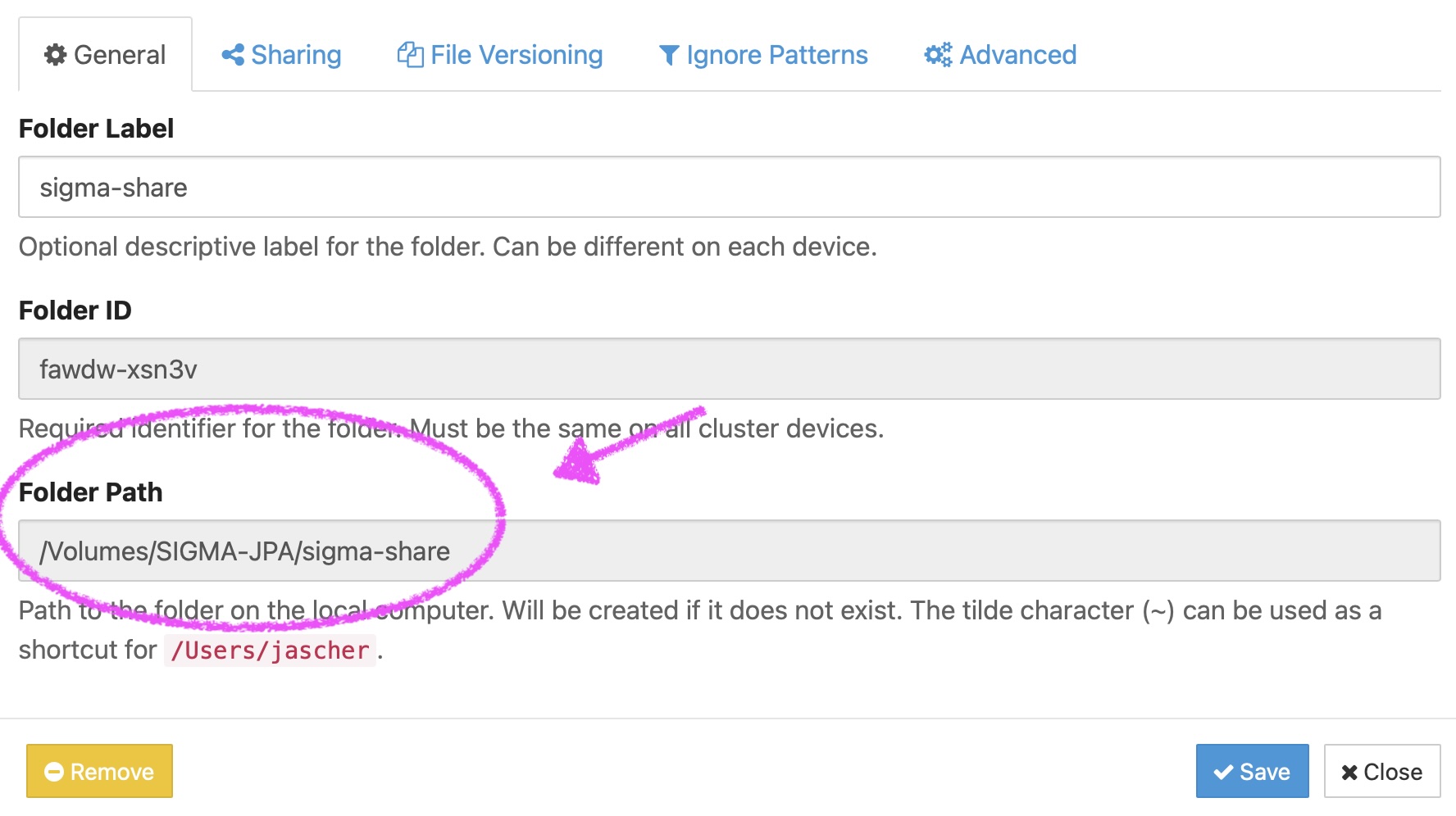 Folder location