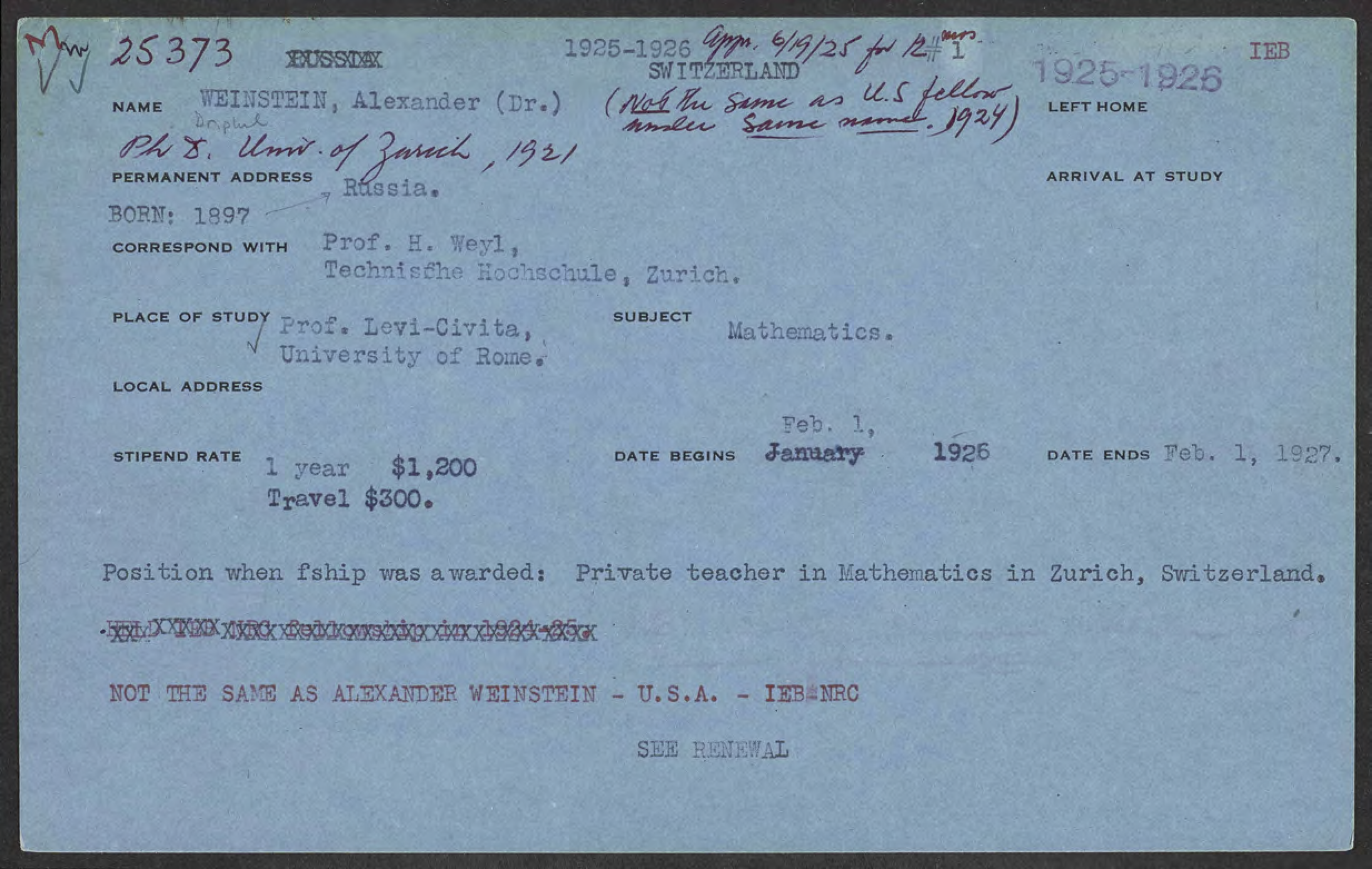 The cover card for Alexander Weinstein’s records
